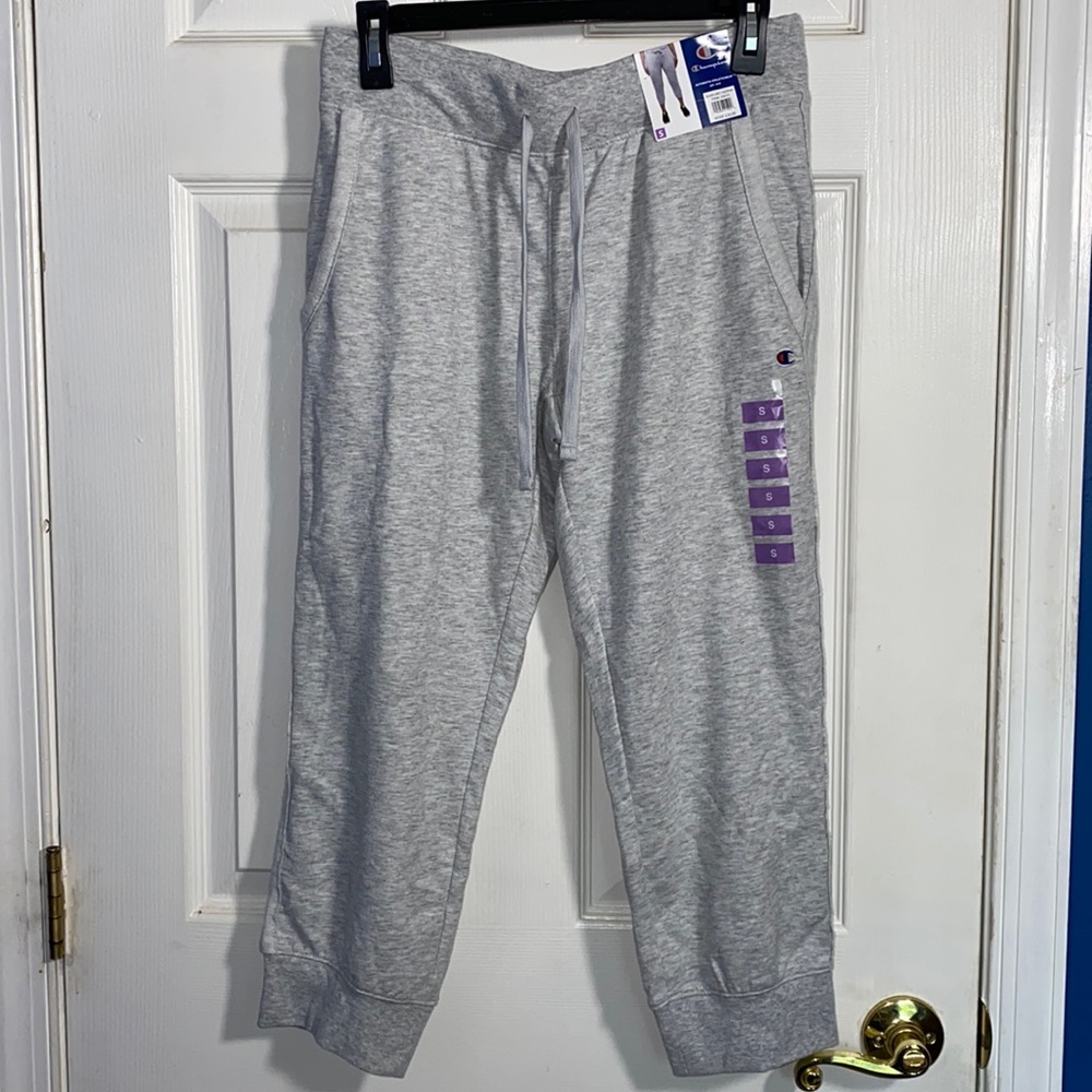 Champion Cropped Jogger Silver Grey Heather Small NWT